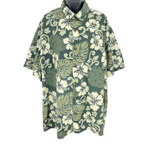 Hilo Hattie Hawaiian Original Men 2XL XXL Green Floral Button-Up Shirt Aloha EUC